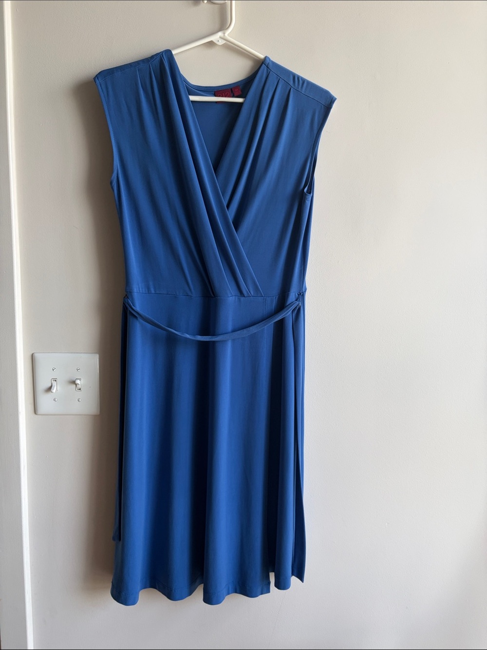 212 Collection Royal Blue Sleeveless Faux-Wrap Midi Dress